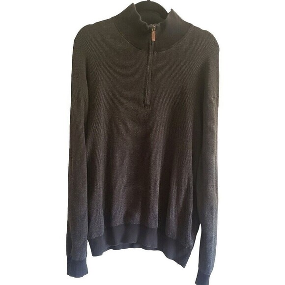 Polo Ralph Lauren Gray Black Sweater Quarter Zip Chunky Logo Warm Sz XL Dad Cozy